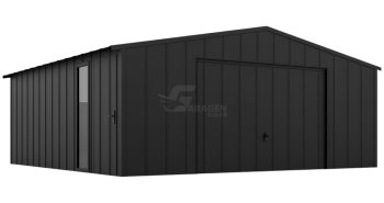 Premium Blechgarage 7x6m Stehfalzblech - Schwingtor - Tür - PVC Kippfenster - Satteldach GP647