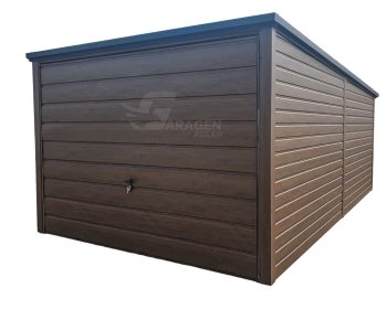 Blechgarage 3x6m - Schwingtor - Dunkles Walnussholz - Holzoptik - Flachdach | ID560 |