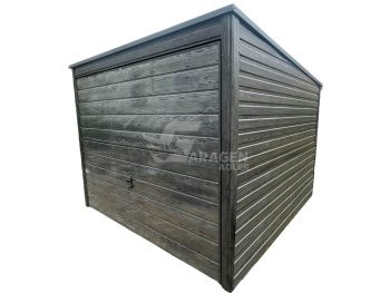 Gartenhaus - Gartenschuppen 3x3,5m Schwingtor - Tür - PVC Kippfenster - Holzoptik - Dachrinnen - Flachdach GP486