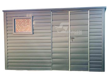 Gartenhaus - Schuppen 4,5x4m Zweiflügeliges Tor - Zweiflügeliges Tor - Verzinkte Konstruktion - 2x PVC Kippfenster - Anthrazit - Flachdach GP384