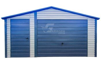 Blechgarage 5x6m - Schwingtor - Tür - Anthrazit - Silber - Dachrinnen - Satteldach ID622