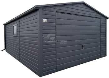 Blechgarage 4x7m Schwingtor - PVC Kippfenster - Anthrazit - Dachrinnen - Satteldach | ID984 |