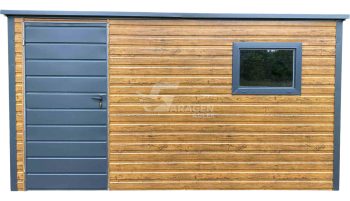 Gartenhaus - Gartenschuppen 3,5x2,5m Tür - PVC Kippfenster - Holzoptik - Anthrazit - Flachdach | GP565 |