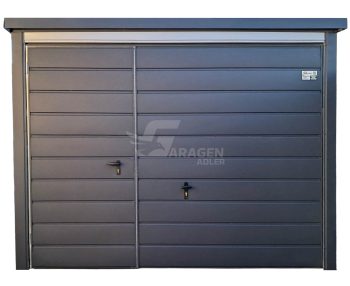 Blechgarage 3x5m - Schwingtor - Tür - Silber - Anthrazit - Flachdach | ID978 |