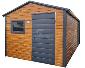 Gartenhaus - Gartenschuppen 3x4m + Überdachung 1m - Tür - PVC Kippfenster - Dachrinnen - Holzoptik - Satteldach | ID974 |