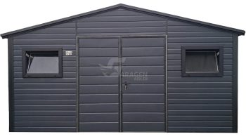 Gartenhaus - Gartenschuppen 4,5x3m - Zweiflügeliges Tor - 2x PVC Kippfenster - Anthrazit - Schwarz - Satteldach | ID975 |
