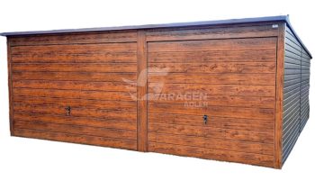 Blechgarage 6x6m Horizontal Blech 2x Schwingtor Holzoptik Pultdach ID150