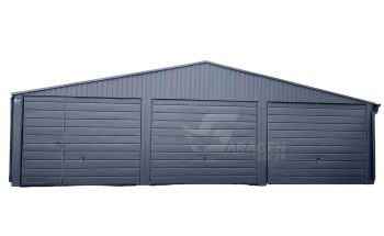 Blechgarage  9x6m 3xSchwingtor - Anthrazit - Dachrinnen - Satteldach GP134