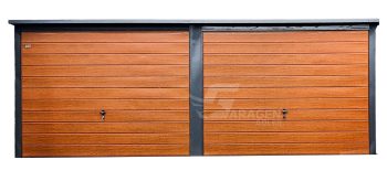 Blechgarage 6x6m 2x Schwingtor Überdachung Anthrazit Holzoptik Pultdach ID95