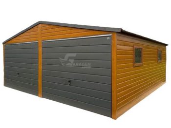 Blechgarage 6x6m Satteldach 2x Schwingtor 2x PVC Kippfenster Holzoptik | ID203 |