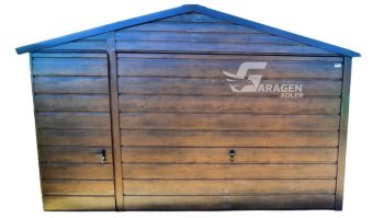 Blechgarage 4x7m Horizontal Blech Satteldach Schwingtor Holzoptik 2x PVC Kippfenster ID146