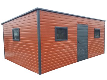 Gartenhaus 5,5x3m Tür + Anthrazit + 3x PVC Kippfenster - Braun - Pultdach | GP94 |