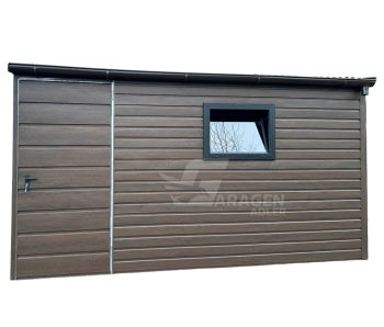 Gartenhaus - Schuppen 4x3m - Tür - 2x PVC Kippfenster - Dachrinnen - Dunkles Walnussholz - Holzoptik | ID536 |