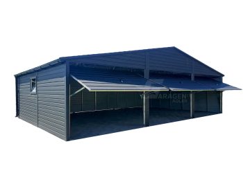 Blechgarage 9x6m Satteldach 3x Schwingtor Dachrinnen Anthrazit ID405