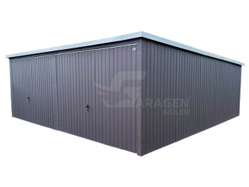 Blechgarage 6x7m 2x Schwingtor Braun Vertikal Blech ID407