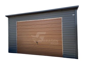 Blechgarage 4,5x6m + Überdachung 1,5m - Schwingtor - Tür - Dachrinnen - Anthrazit - Flachdach  ID528
