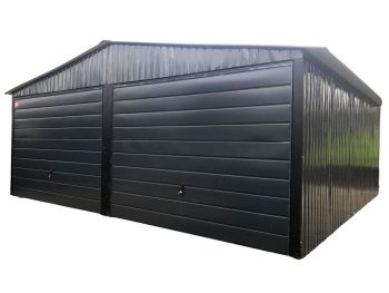 Blechgarage 6x6m 2x Schwingtor - Schwarz - Satteldach GP149