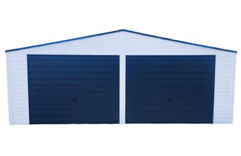 Blechgarage 7x6m - 2x Schwingtor - Anthrazit - Weiss - Satteldach | GP196 |