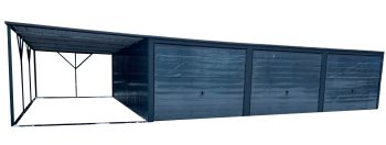 Blechgarage 9x6m Überdachung 3x Schwingtor Anthrazit Flachdach GP258