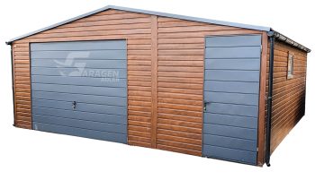 Blechgarage 6x5,8m Horizontal Blech Metalldachziegel Schwingtor PVC Kippfenster Holzoptik ID167