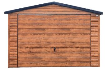 Blechgarage 4x5m Schwingtor Satteldach Holzoptik ID106