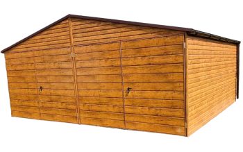 Blechgarage 6x5m Horizontal Blech Zweiflügeliges Tor Satteldach Holzoptik ID93