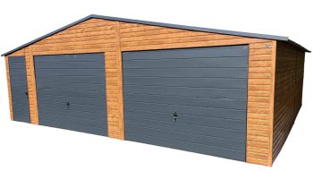 Blechgarage  8x7m Satteldach 2x Schwingtor Holzoptik Tür Anthrazit ID130