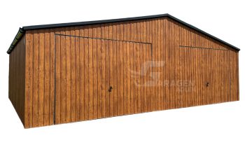 Blechgarage 8x6m - 2x Schwingtor - Tür - Helles Walnussholz - Holzoptik - verzinkte Konstruktion - Dachrinnen - Satteldach ID553
