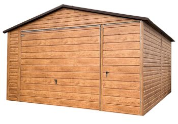 Blechgarage 4,5x5m Schwingtor Satteldach helle Walnuss Holzoptik | ID446 |