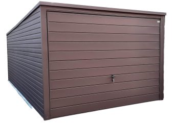 Blechgarage 3x6m Horizontal Blech Schwingtor Dunkles Braun Pultdach | ID143 |