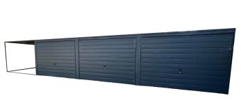 Blechgarage   9x5,5m + Überdachung 3x5,5m 3x Schwingtor Pultdach GP218