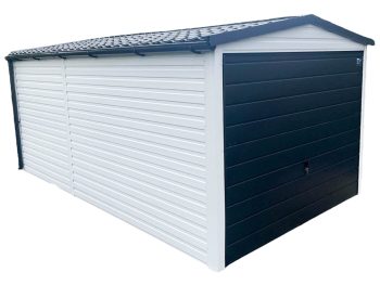 Blechgarage 3x5m Schwingtor   Dachrinnen  Weiß Anthrazit  Metalldachziegel Satteldach | GP76 |